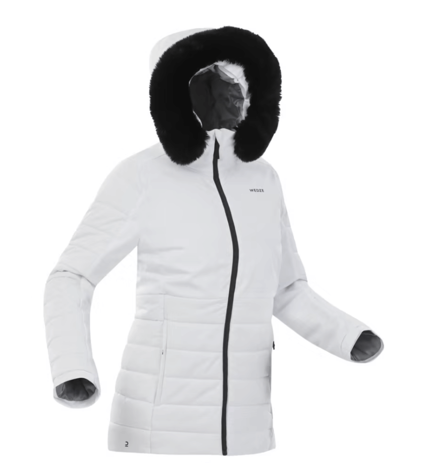 Warme halflange ski-jas voor dames 100 wit